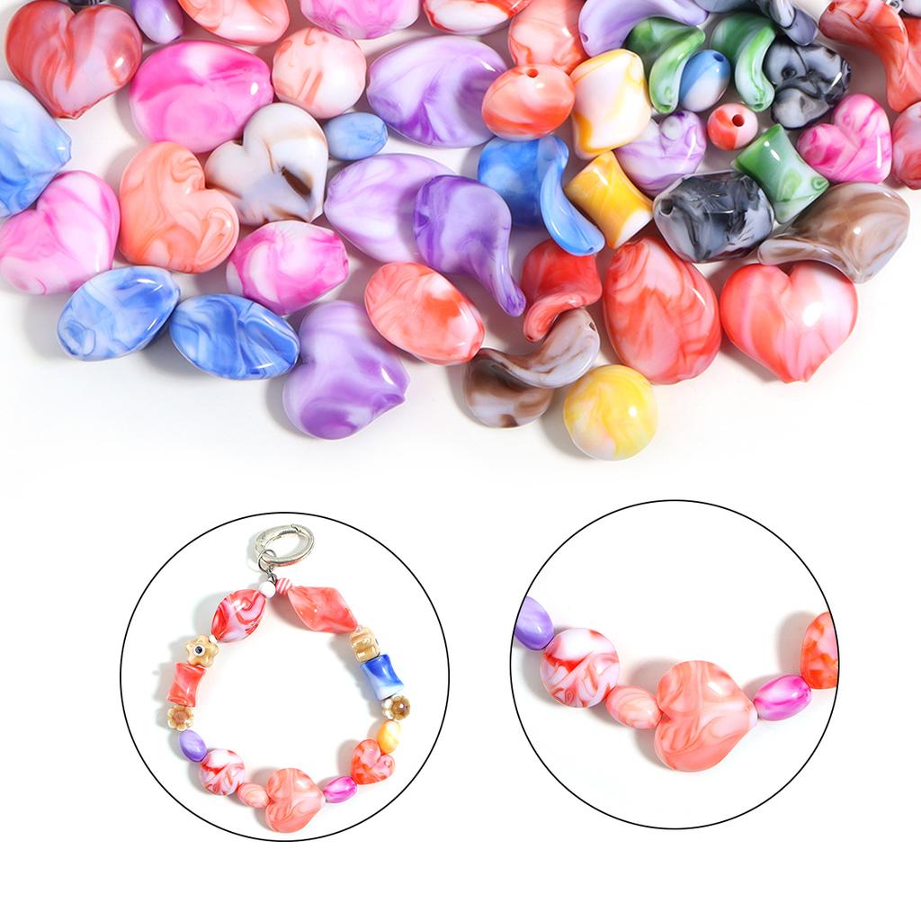 20-30pcs Colored Ink Painting Spacer Beads Heart Oval Irregular Shape Resin Beads For DIY Handmade Bracelet Keychain accessories