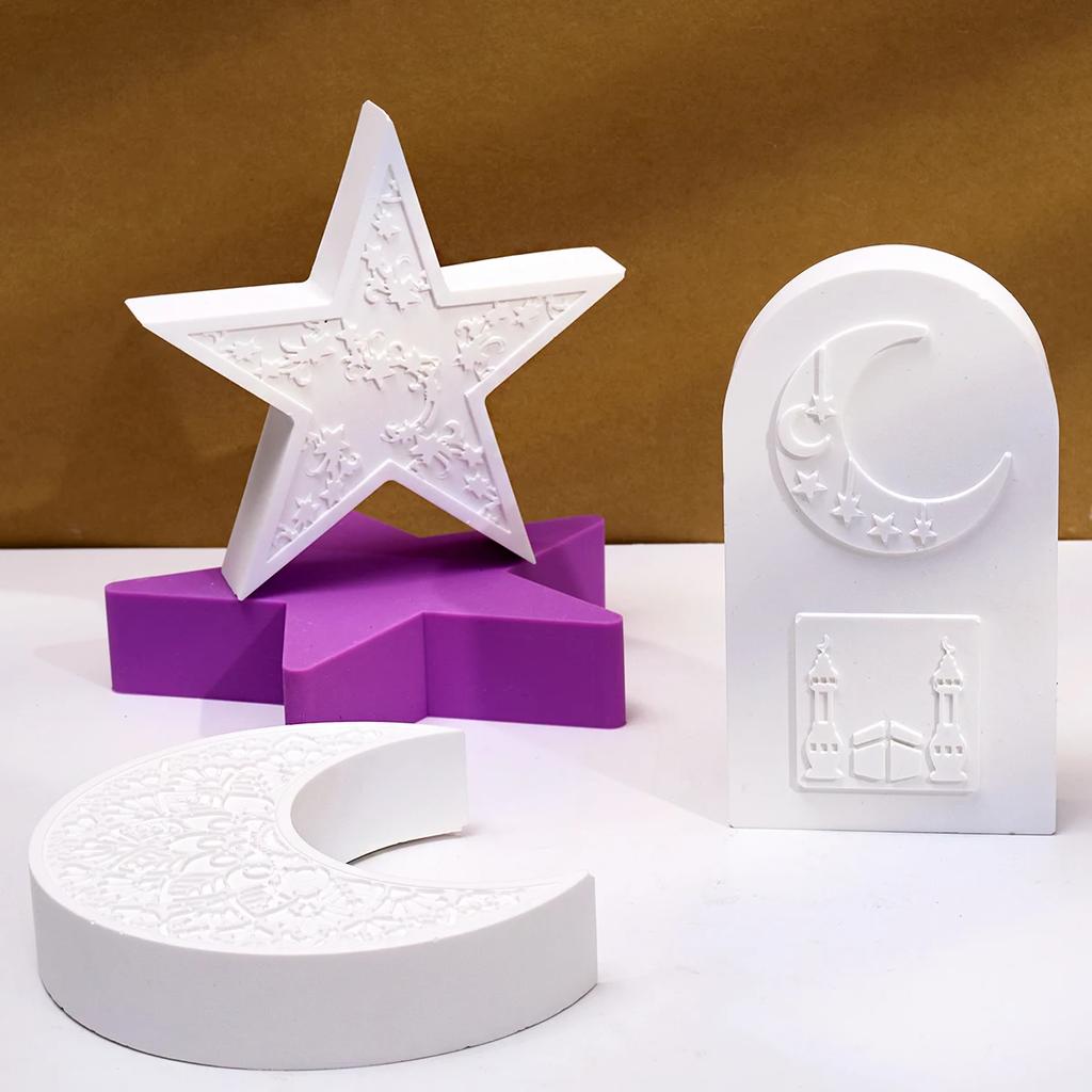 Star Scented Candle Silicone Mold 3D Mandala Crescent Moon Arched Plaster Mould Eid Mubarak Ramadan Decor Making Tools Ornaments