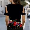 Women V Neck Cold Shoulder Top Light Purple 3D Butterfly Floral Print Short Sleeve Blouse