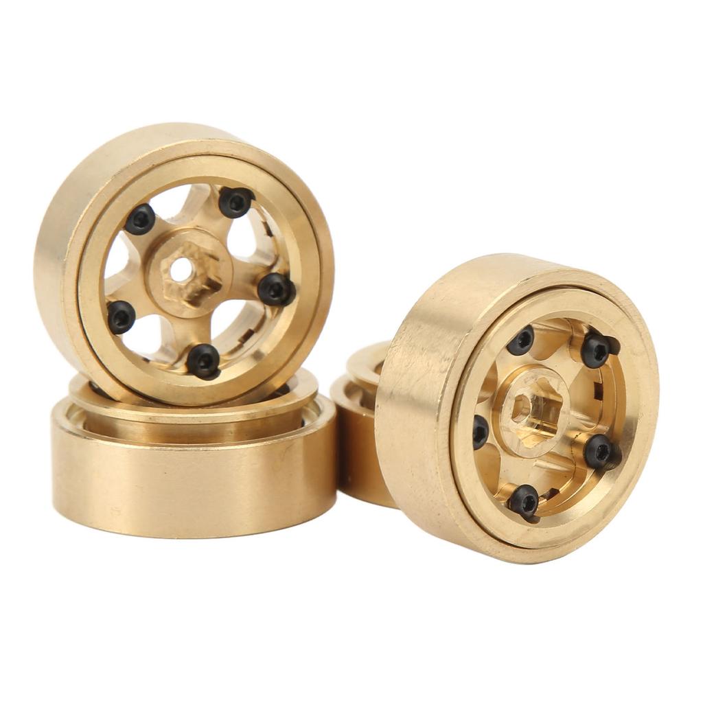 4Pcs RC Beadlock Wheel Rim Hubs Adhesive Free Brass RC Car Upgrade Parts for FMS FCX24 1 18 1 24 Climbing Car Gold