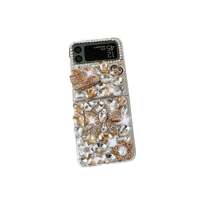 Rhinestone Bow ZFlip6 Mobile Phone Case for Samsung ZFlip4 Luxury Foldable Screen ZFlip7 Flip-up