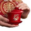 Festive Red Wedding Tea Set: Lidded Bowls, Tea Cups, and Chopsticks
