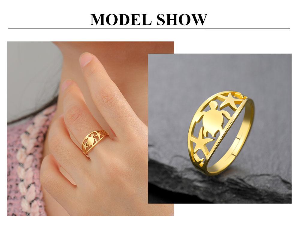 Cazador Cute Turtle Starfish Open Rings for Women Stainless Steel Adjustable Finger Rings Gold Color Jewelry 2026 Valentine Gift