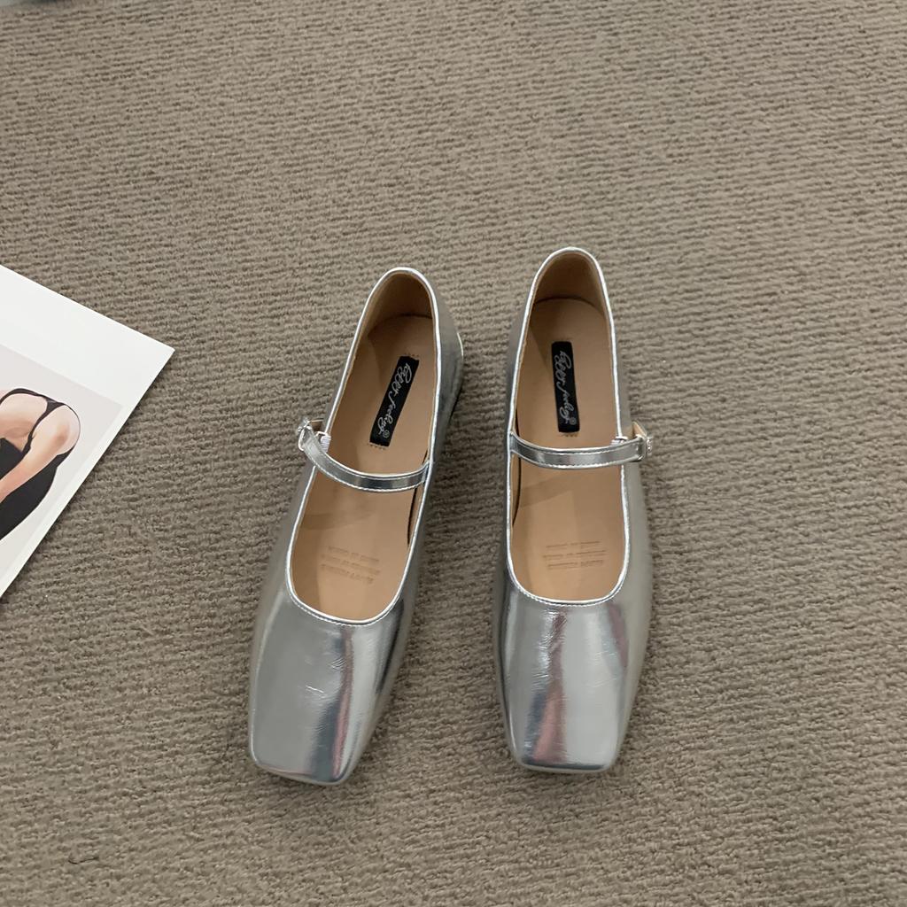 Fashion Bailamos Women Fashing Silver Flats Ballerina Shoes Round Toe Shallow Slip On Ladies Ballet Shoes Soft Loafer Zapatos Mujer 40