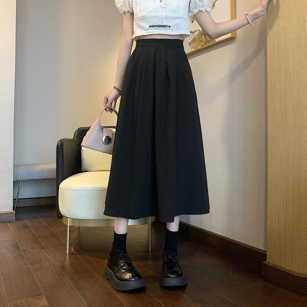 Elegant High-Waisted Pleated A-line Skirt for Female Students, Summer Casual Academy Style