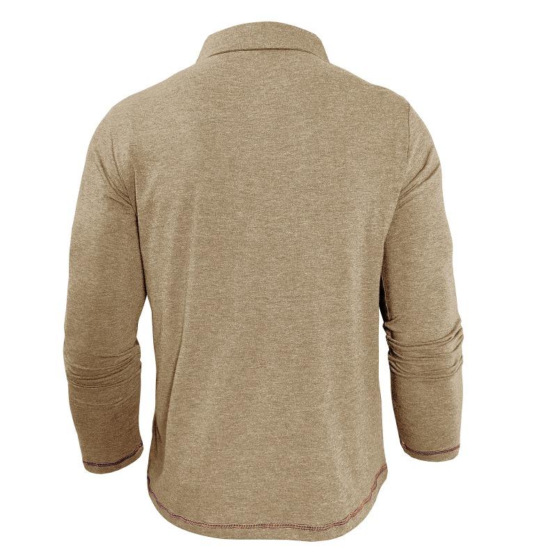 Men Casual Heathered Long Sleeve Polo Shirt with Pocket and Contrast Trim