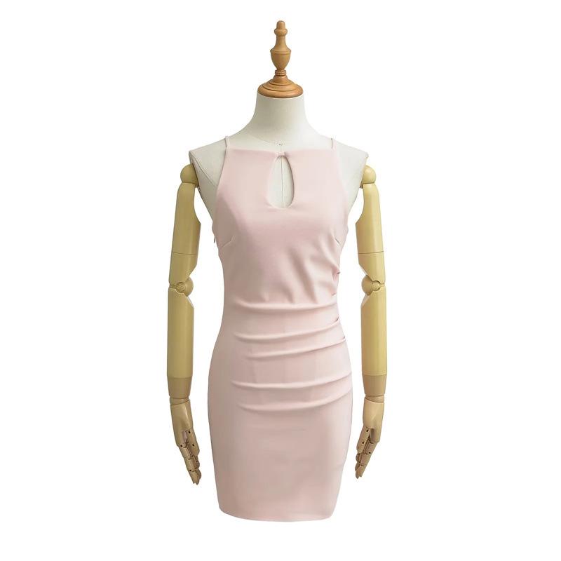 Retro Slim Off-the-Shoulder Pleated Bodycon Mini Dress