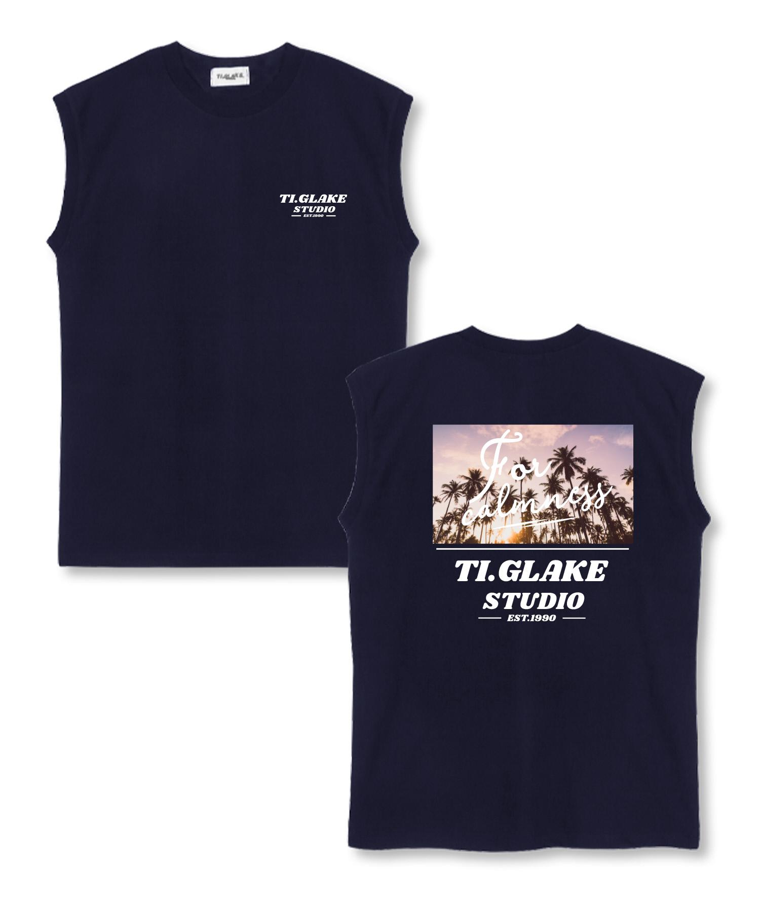 Tee Glake Palm Tree Sunset Oversized Sleeveless T-Shirt Navy L