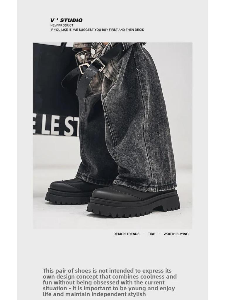 Men's Winter Fashion Waterproof Non-Slip High-Top Leather Boots with Thick Soles and Height Increase