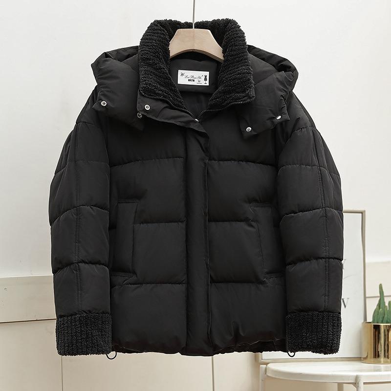 Splicing cotton clothes women's short cuffs splicing lamb wool splicing new winter jacket