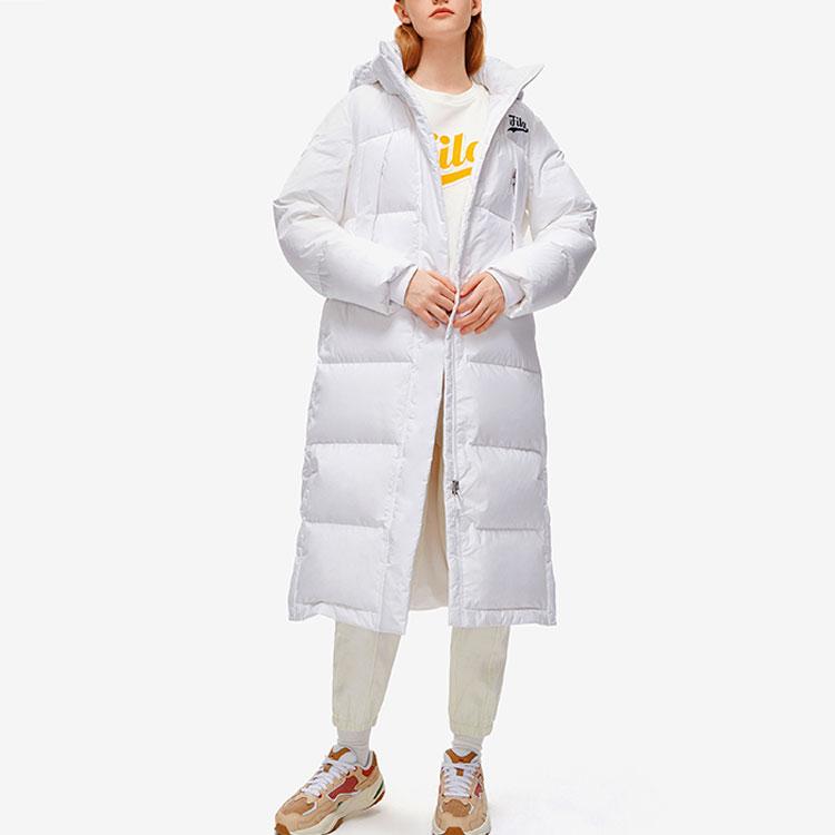 Fila Fusion Baseball Series Letter Patch Fashion Long Hooded Warm Down Coat Women outerwear White T11W242916FWT