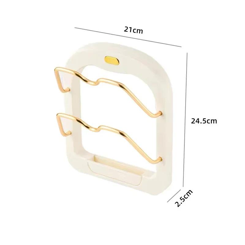 New Kitchen Wall Mounted Pot Lid Storage Rack Double Layer Punch-Free Lid Holder Saving Space Kitchen Wall Shelf with Drain Tray