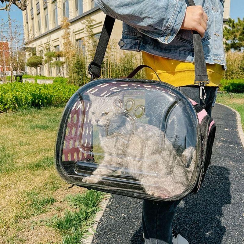 Atmungsaktive Haustier-Schulter-Crossbody-Tasche Faltbare Tragbare Haustier-Ausflugstasche Große Kapazität Zusammenklappbar Transparente Haustiertasche Schultasche