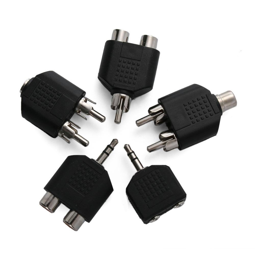 2pcs Consumer Electronics TV Black 3.5mm To 2 RCA Female Male Y Splitter Converter Audio Adapter