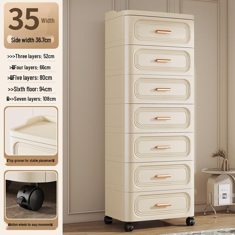 Bedroom Bedside Movable Storage Cabinet with Drawers for Living Room - Plastic Household Snack Organizer