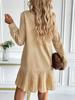 2025 Autumn/Winter European & American Pleated Patchwork Dress with Shirt Collar & Twist Button