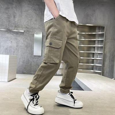 Boys Solid Color Work Pants Student Pants Loose Sweatpants Breathable Casual Pants Loose Comfortable Pants