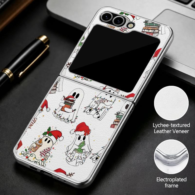Christmas Ghost Halloween Case For Samsung Z Flip 8 7 FE 6 5 4 Luxury Plating Leather Skin Phone Cover For Galaxy Z Flip8 Flip7 Flip6 Flip5
