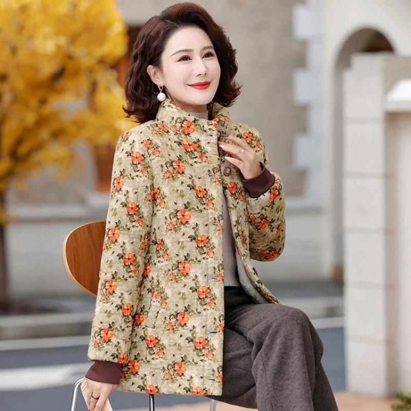 Зима осень и зима бархатная утепленная куртка утолщенная новая цветочная куртка свободная утепленная одежда теплая утепленная одежда женская 1XL [recommended 80-50kg]
