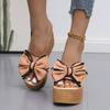 New Summer Women's Plus Size Bow Chunky Sole Wedge Platform One Strap High Heel Casual Outdoor Slide Sandals