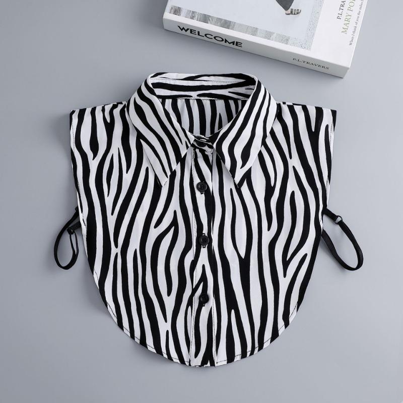 Perfect Match Women'S Autumn And Winter Pointed Fake Collar Zebra Pattern Shirt Detachable Collar Half-Shirt Spring False Collars Tie