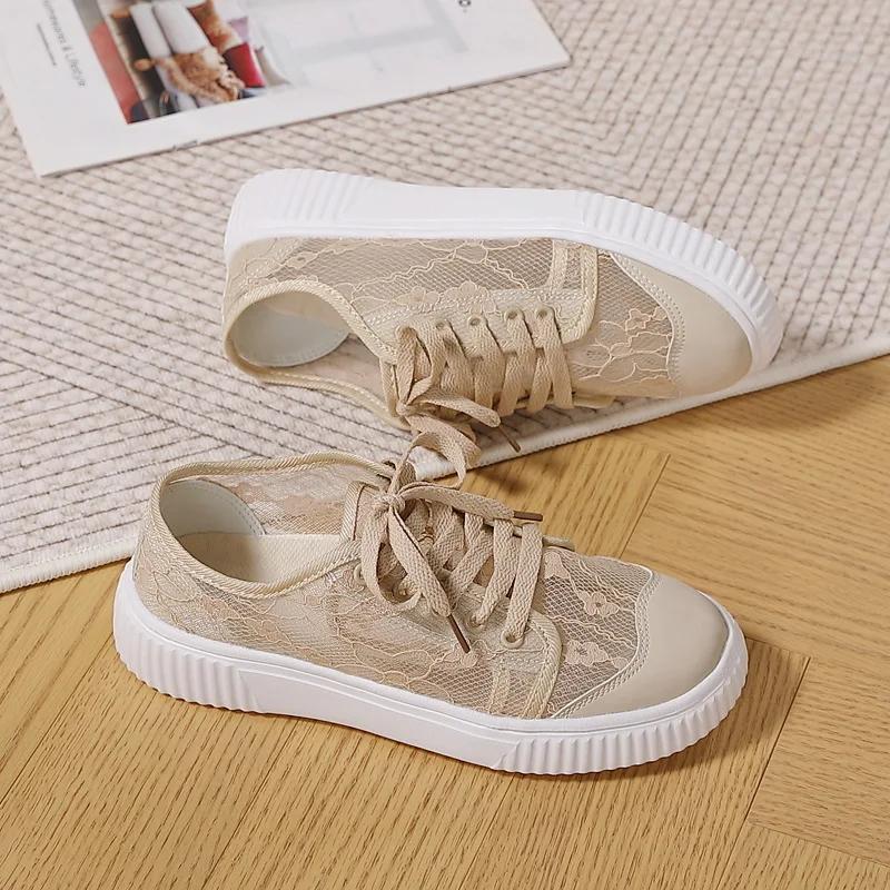 Summer Women Lace Casual Shoes Woman Breathable Mesh Sneakers Flats Platform Floral Loafers Comfort Shallow Walking Black Shoes