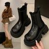 Retro Shoes, Short Boots, New Thick-heeled, Thick-soled Chimney Boots, and Round-toed Boots
