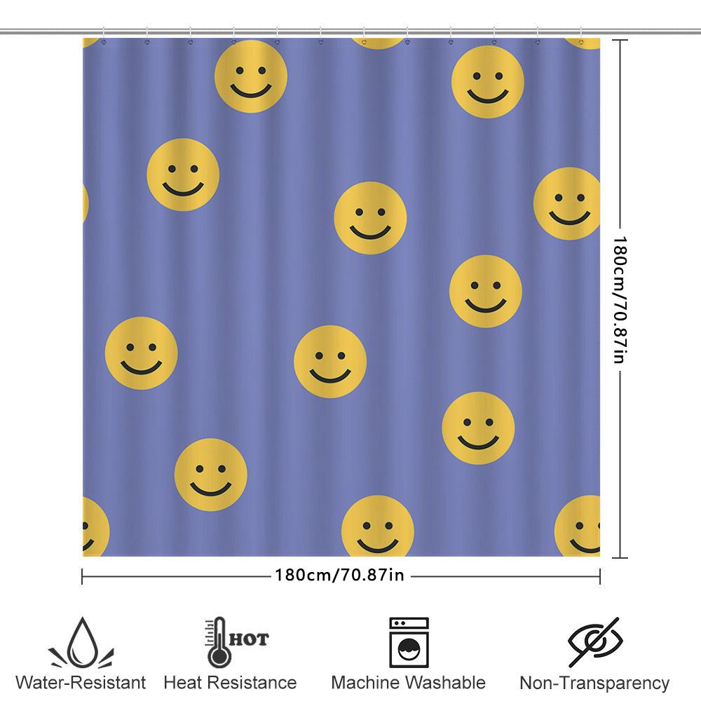 Yellow Smiley Face Shower Curtain Fabric Bathroom Decoration Waterproof Washable Home Decor Customizable Size Available Sale! (C