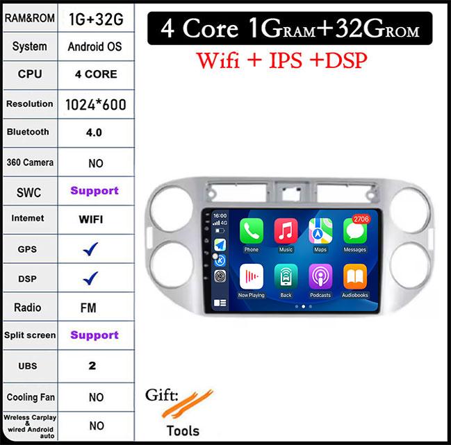 

QLED Сенсорный экран Android 14 Для Volkswagen VW Tiguan 1 NF 2006 2008 -2016 Автомагнитола Мультимедийный видеоплеер DSP IPS 5G WIFI