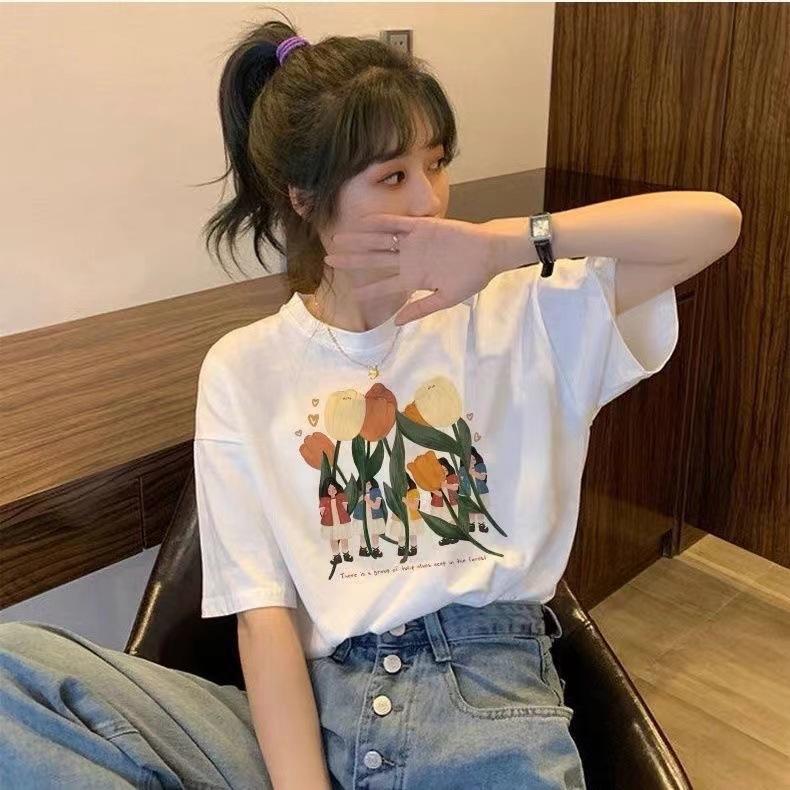 Summer Douyin cotton t-shirt women s ins tide loose personality printing fashion women s t-shirt top s 【 40-47.5kg 】