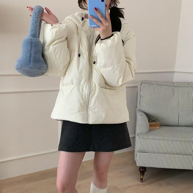 Winter down jacket women's short 2024 niche Korean hooded white duck down loose puff bread jacket tide