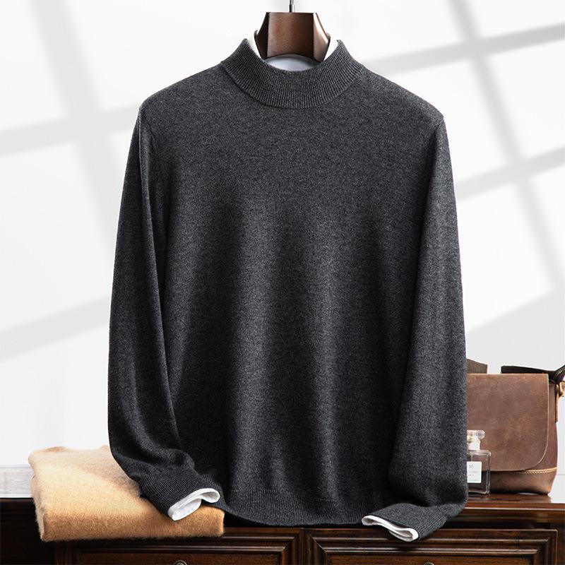 Men's Cashmere Half-High Neck Business Casual Sweater - Long Sleeve Autumn/Winter Knitwear