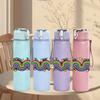 1PC Wavy Groovy Rainbow Swirl Print 750ml Color Plastic Sports Water Bottle Leakproof Flip Straw Lid Suitable for Sports Office Home Use