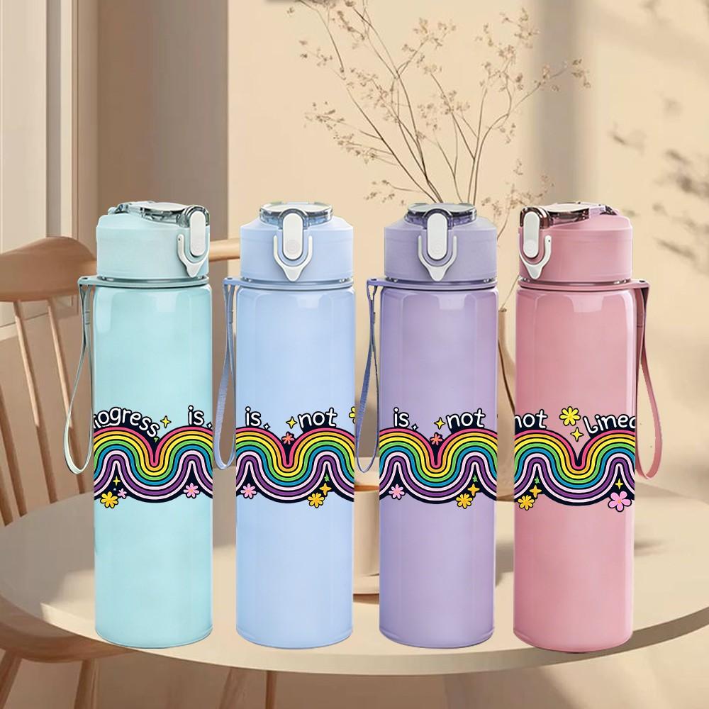 1PC Wavy Groovy Rainbow Swirl Print 750ml Color Plastic Sports Water Bottle Leakproof Flip Straw Lid Suitable for Sports Office Home Use