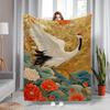 Cozy Comfort, Longevity Crane Print Flannel Throw Blanket - Versatile All-Season Gift, Perfect for Home Decor, Travel & Camping,