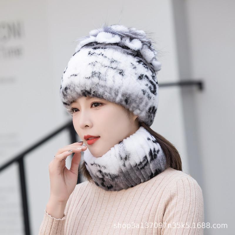 New Women's Rex Rabbit Hair Hat Winter Thickened Warm Fashion Versatile Elastic Fur Woven Hand Sewn Knitted Hat