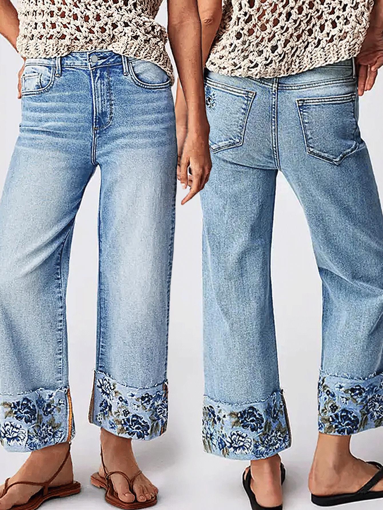 

Women s Mid-Waist Straight Leg Embroidered Jeans - Popular Bestseller in Europe and America L синий