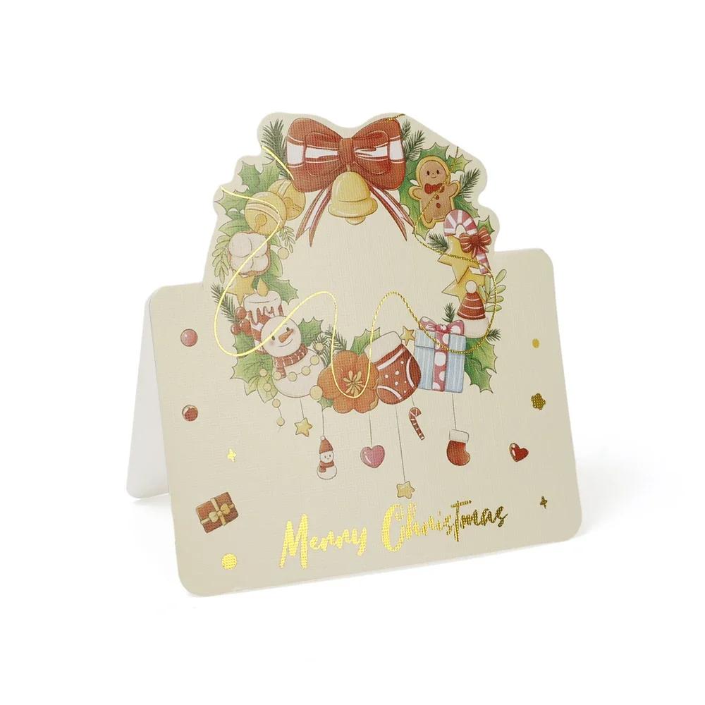 1-12Pcs Christmas Greeting Cards Cartoon Santa Claus Snowman Folding Postcard Christmas Birthday New Year Gifts Wrap Supplies