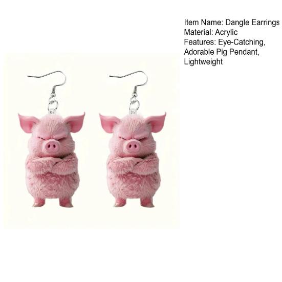 Pink Pig Dangle Earrings 2D Acrylic Pig Charm Earrings Lightweight Cute Angry Pig Earrings for Animal Lovers Daily Wear Casual Outings