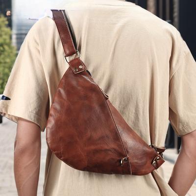Sac à bandoulière en cuir véritable de couleur vintage pour hommes, sac à dos pour hommes de qualité supérieure, sac de poitrine élégant en cuir de vache pur
