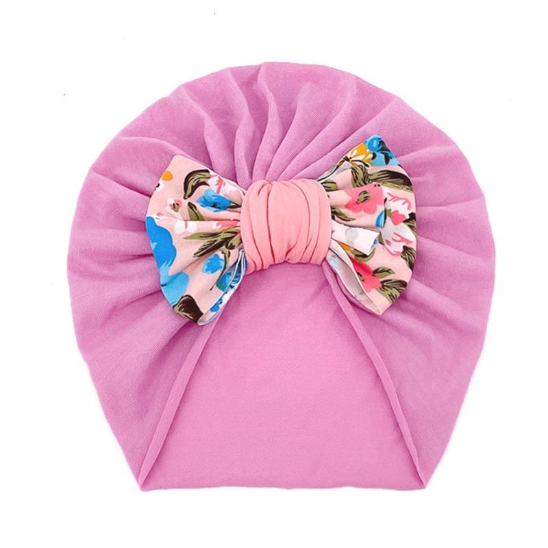 New Infant Printed Bow Hat Children's Comfort Warm Hat Baby Fontanelle Hat Dome