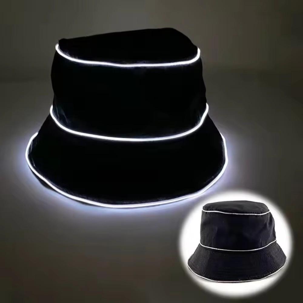 EL Wire LED Bucket Hat Flashing Modes Glowing Light Cap Fashion Flashing Glow Hat  Birthday Party