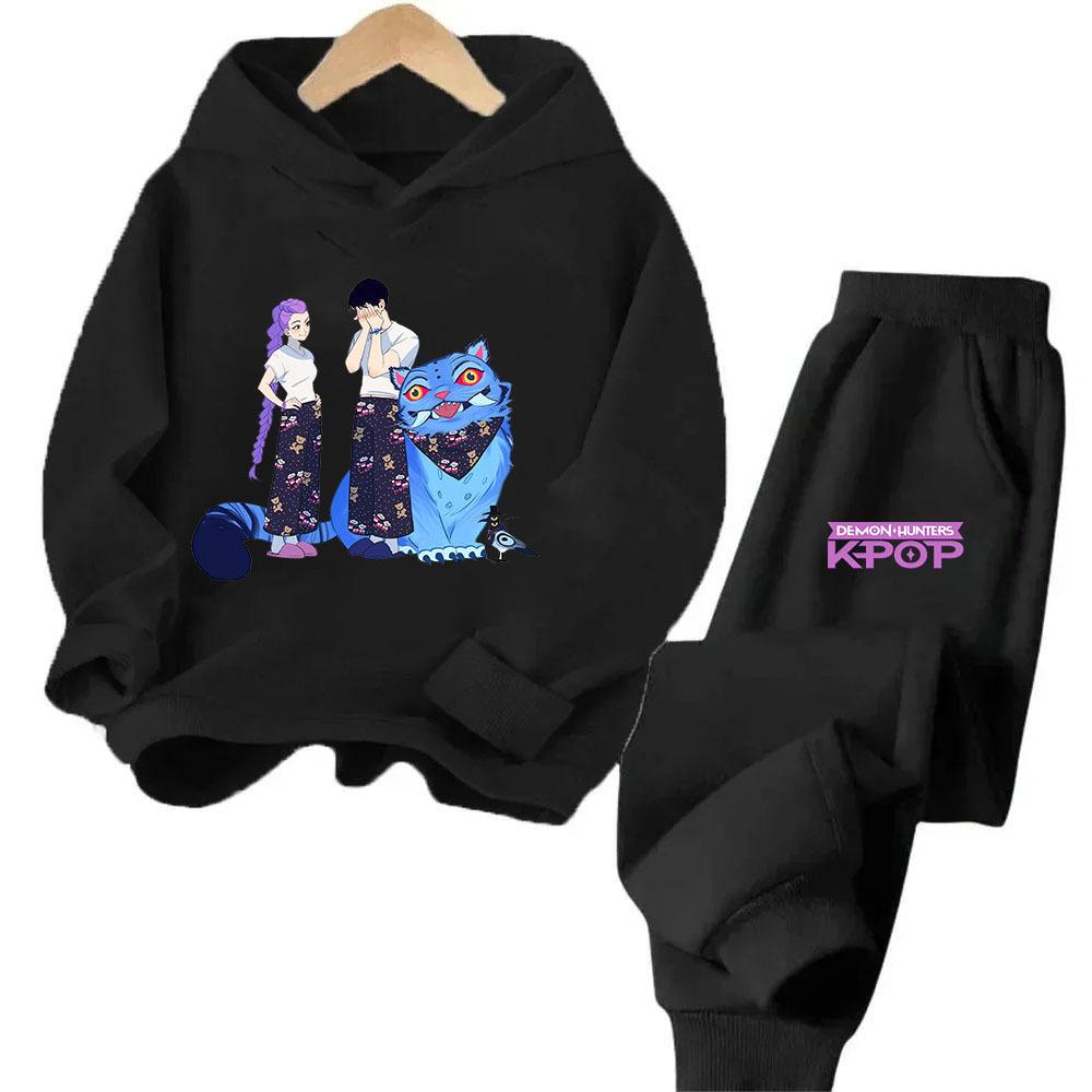 Kpop Witch Hunt Cartoon Fashion Boys Girls Casual Loose Printed Warm Comfortable Hoodie Pants Set