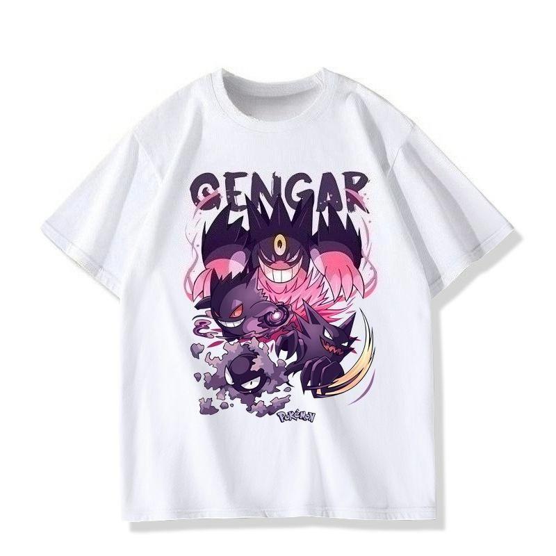 Pocket Super Gengar Summer New Printed TShirt Men Cotton Street Y2K Harajuku Loose Casual  Sleeve Unisex