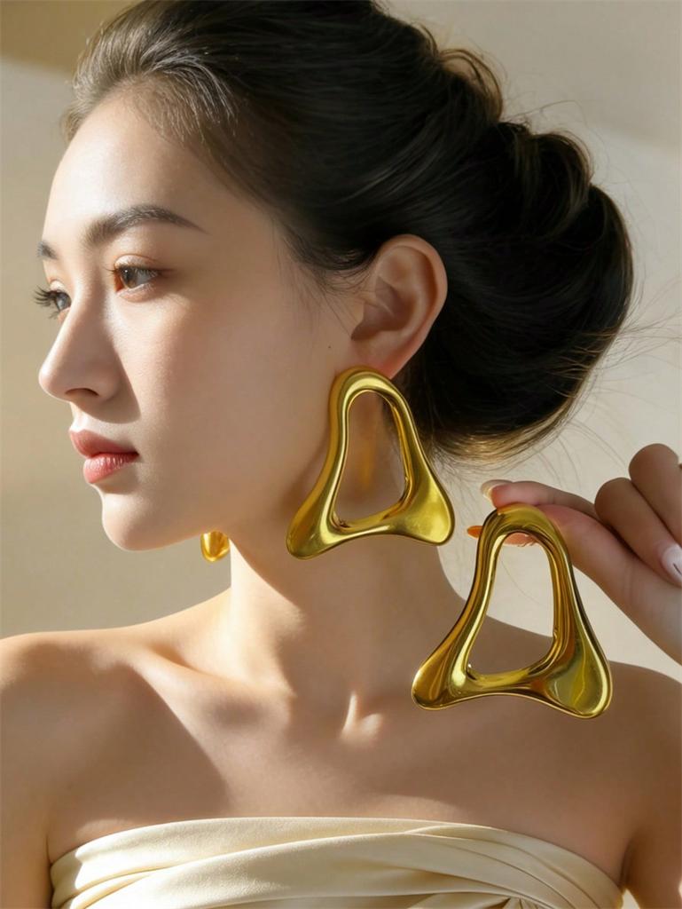 Exaggerated Metal Geometric Irregular Big Earrings for Women European Personality Party Jewelry Accessory