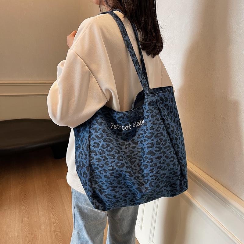 Women's bag exquisite retro style leopard print denim armpit bag new versatile embroidered thread women's shoulder handbag