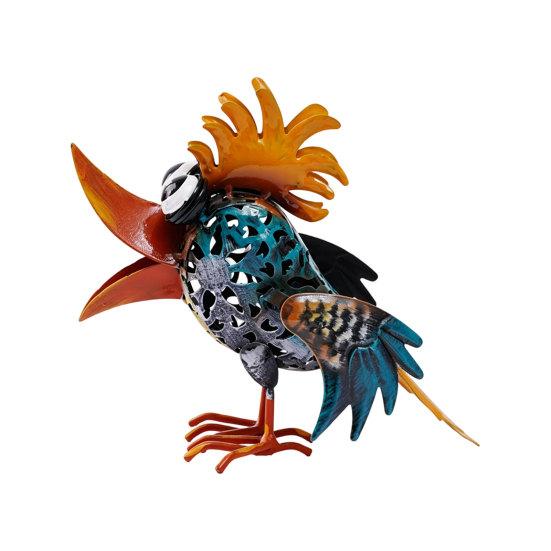 Metal Bird Sculpture Rustic Standing Bird Ornament Funny Bird Statue for Garden Windowsill A