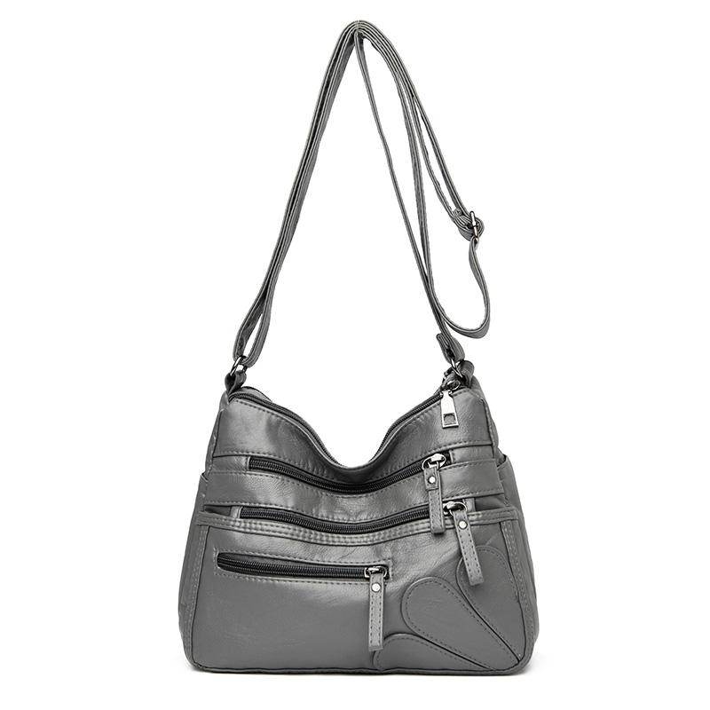 Borsa a tracolla multistrato in morbida pelle tinta unita da donna, grande capacità, borsa da viaggio multifunzionale sottobraccio