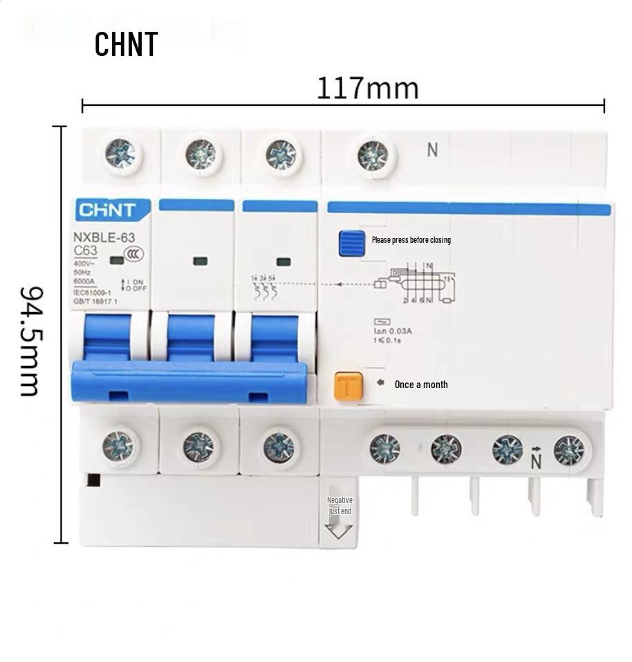 Chint 2P MCB Circuit Breaker with Air Switch, 220V RCD, 32A/63A, for Three-Phase Household Electrical Protection