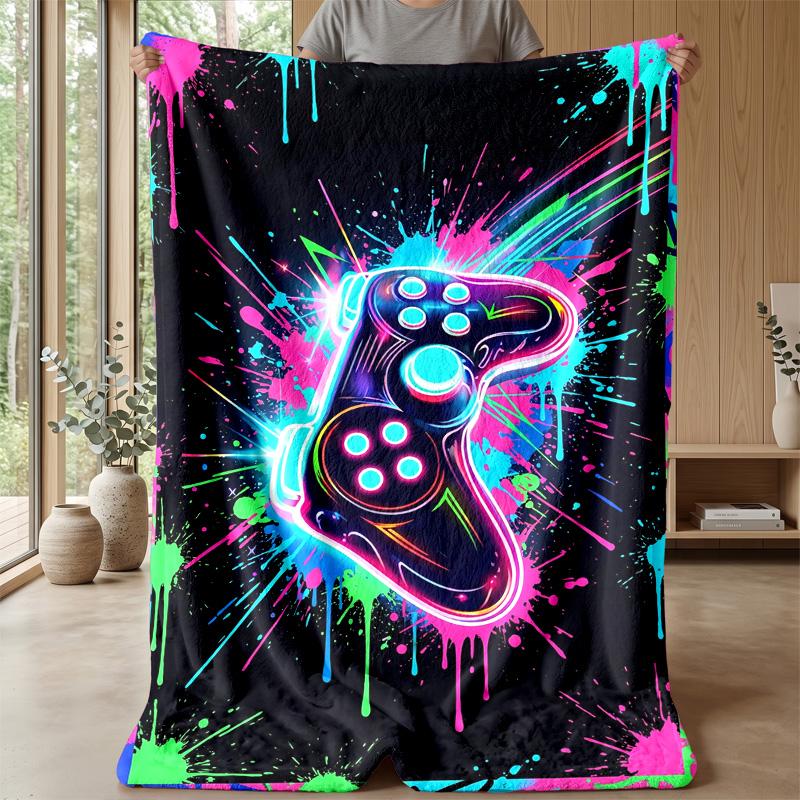 Neon Game Controller Art Theme blanket Lightweight Warm Flannel Blanket Decorative Throw Blanket for Home Decoration